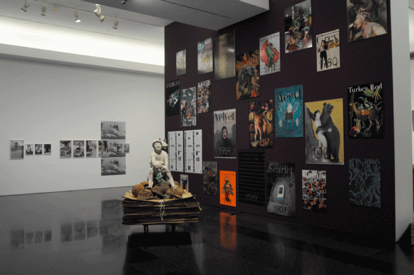 Exhibiton shot, MACBA 2015: Posters: Ines Doujak, John Barker, "The Eccentric Archive", part of the project "Loomshuttles / Warpaths" (2010-ongoing)